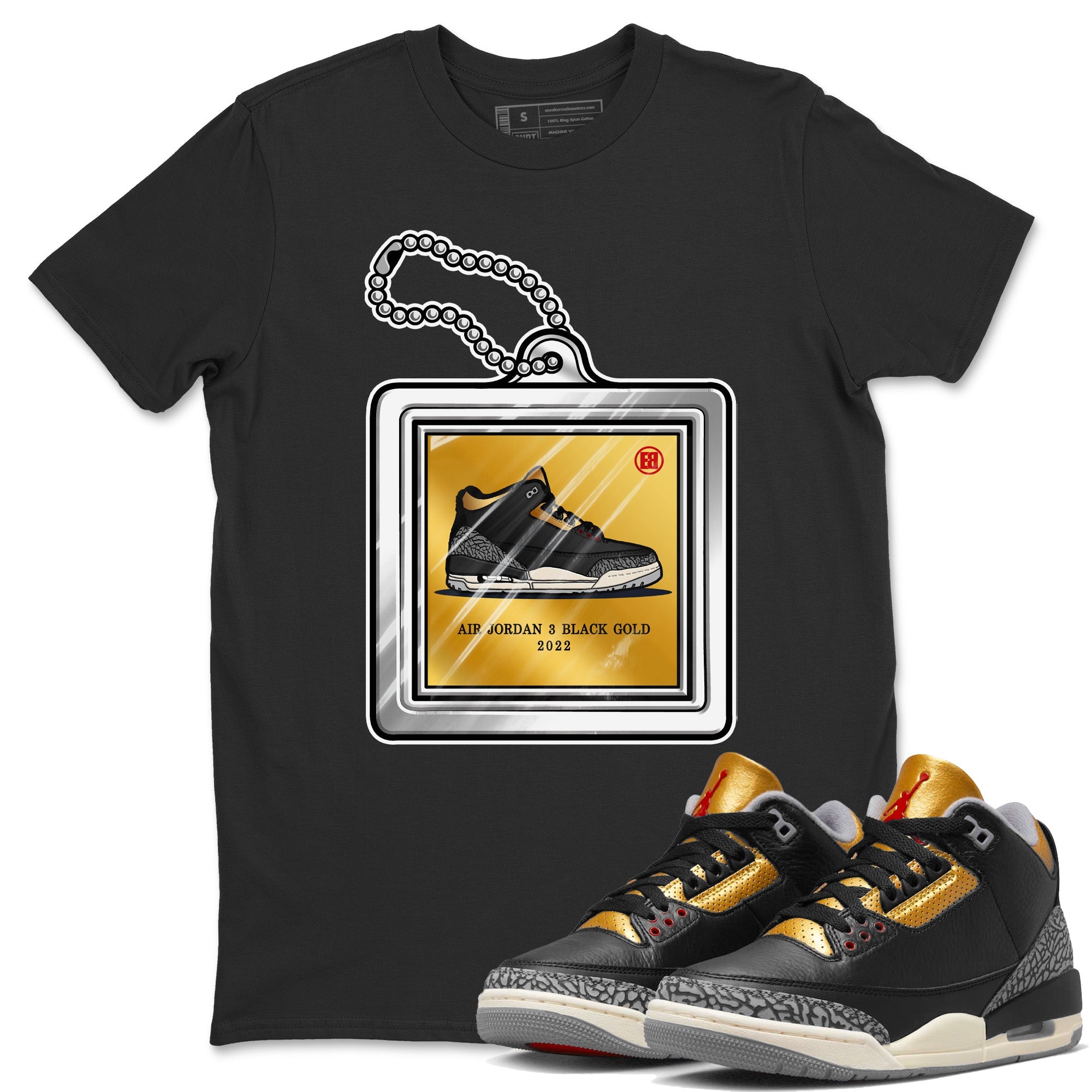Hang Tag Unisex Tops Air Jordan 3 Black Gold SNRT Sneaker T shirts