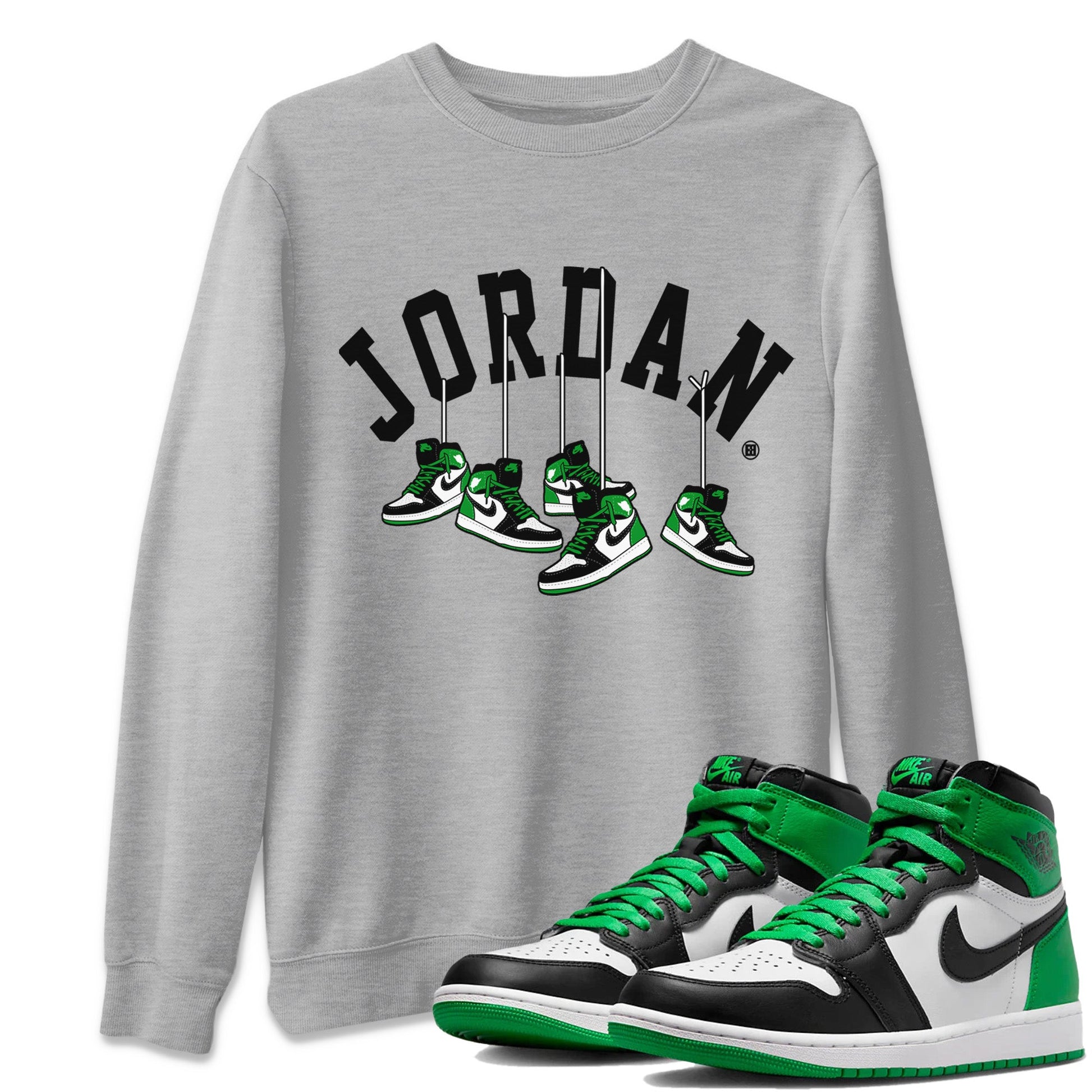 Air Jordan 1 Celtics Sneaker Match Tees Hanging Sneakers Sneaker Tees Air Jordan 1 Retro Celtics Sneaker Release Tees Unisex Shirts Heather Grey 1