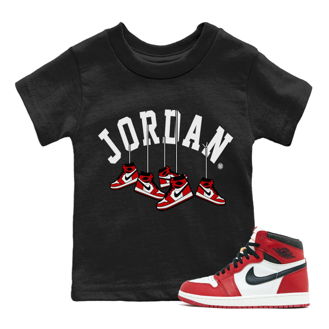 Jordan 1 Chicago Sneaker Match Tees Hanging Sneakers Sneaker Tees Jordan 1 Chicago Sneaker Release Tees Kids Shirts