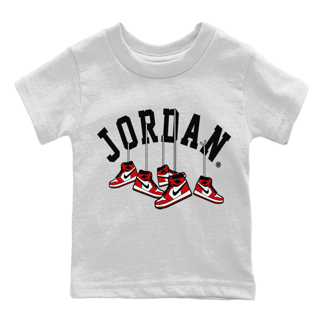 Jordan 1 Chicago Sneaker Match Tees Hanging Sneakers Sneaker Tees Jordan 1 Chicago Sneaker Release Tees Kids Shirts