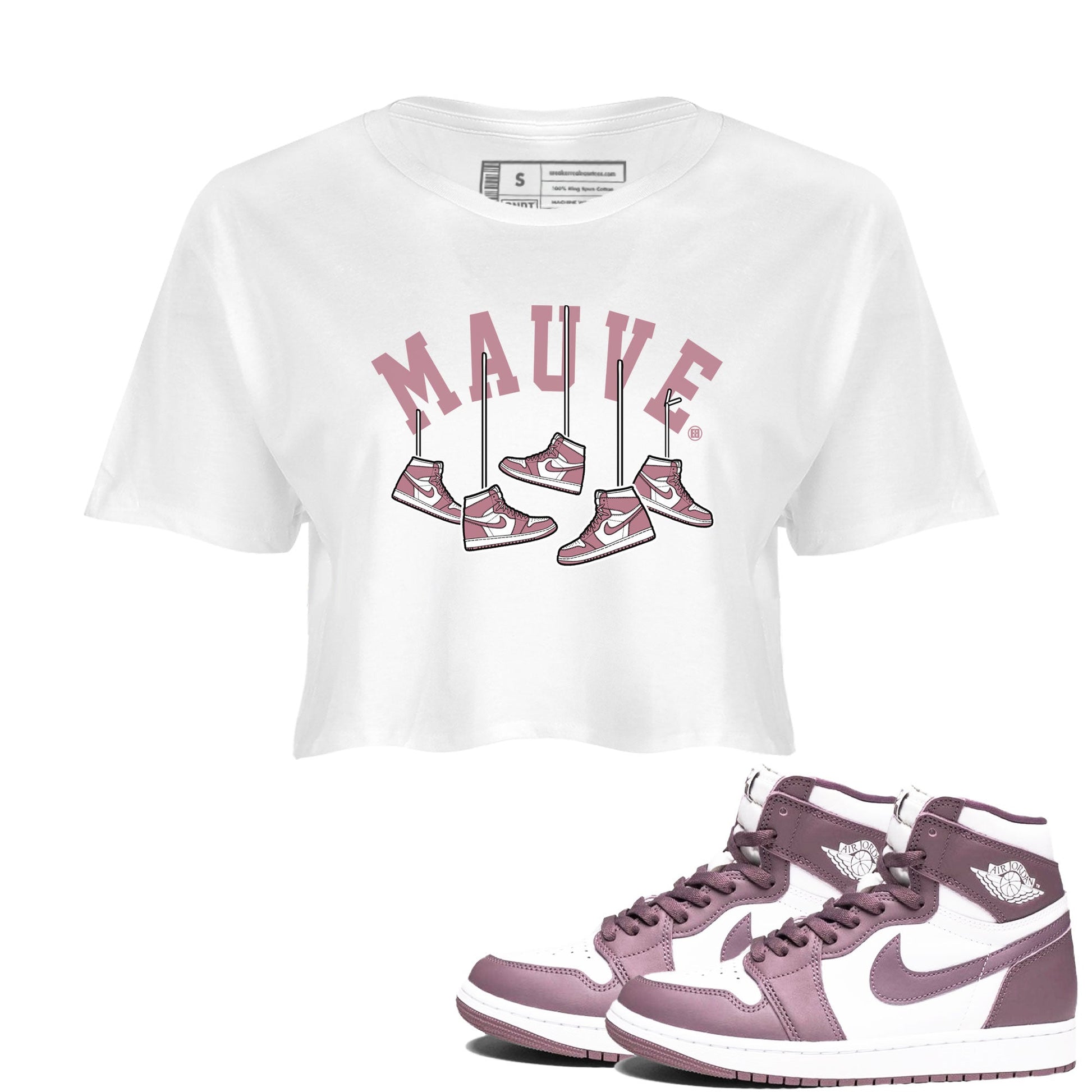 Air Jordan 1 Mauve shirt to match jordans Hanging Sneakers sneaker matching t-shirt Jordan 1 High OG Mauve SNRT Sneaker Release Tees White 1 Crop T-Shirt