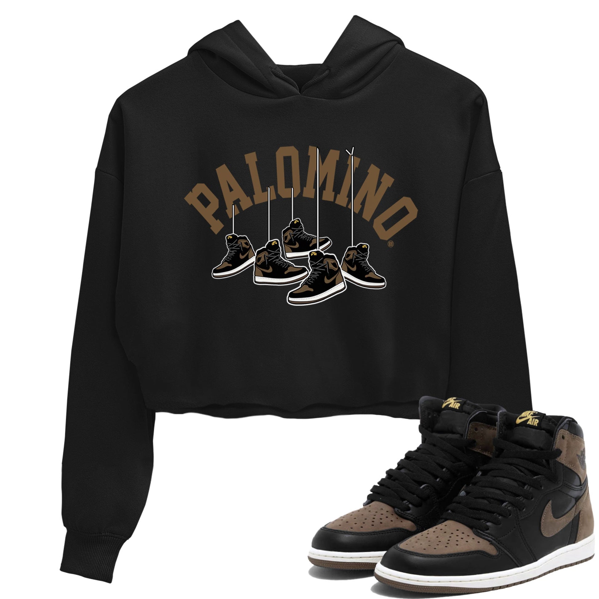 1s Palomino shirt to match jordans Hanging Sneakers sneaker tees Air Jordan 1 Palomino SNRT Sneaker Release Tees Black 1 Crop T-Shirt