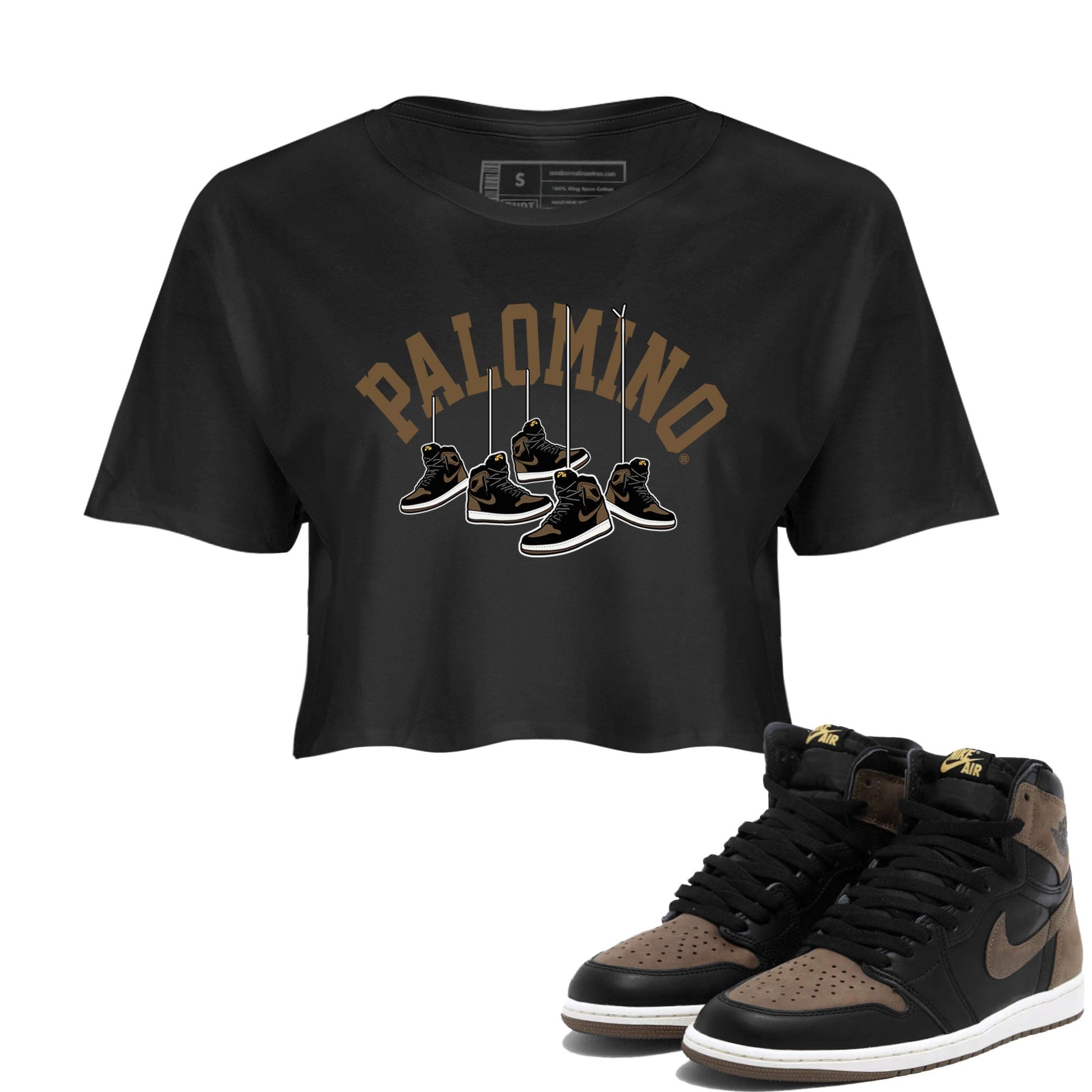 1s Palomino shirt to match jordans Hanging Sneakers sneaker tees Air Jordan 1 Palomino SNRT Sneaker Release Tees Black 1 Crop T-Shirt