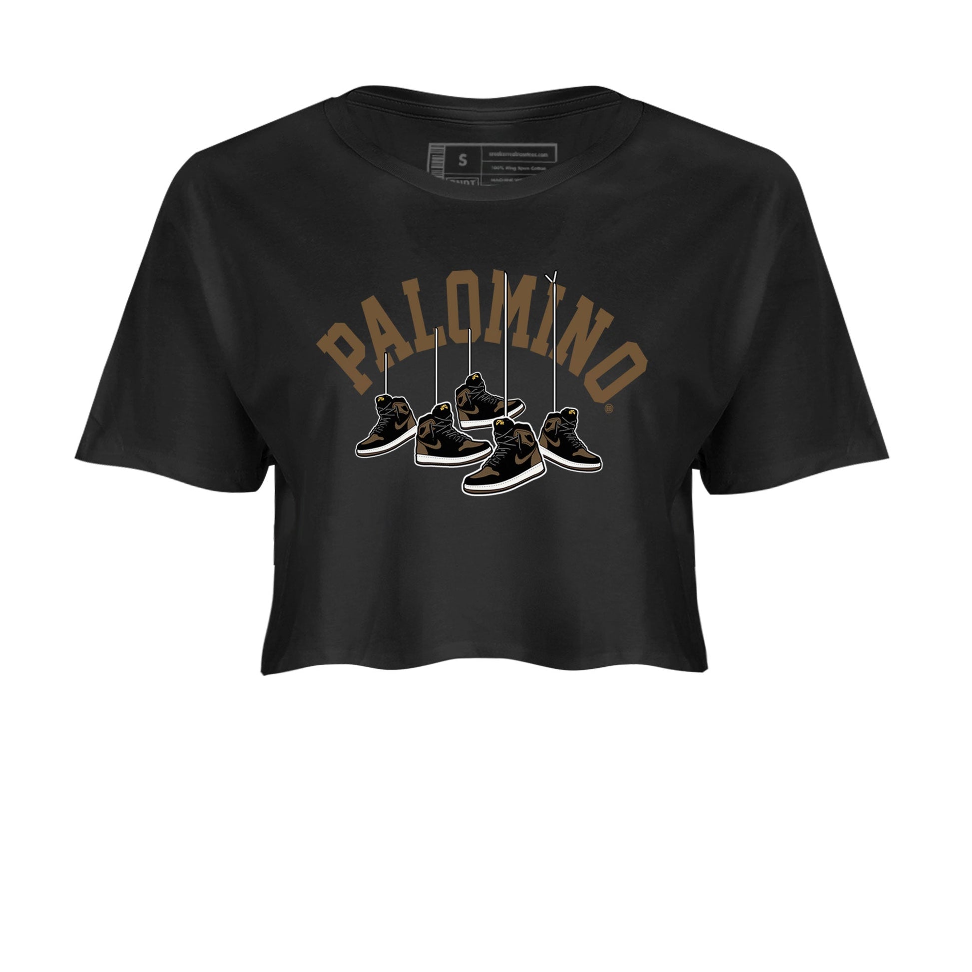 1s Palomino shirt to match jordans Hanging Sneakers sneaker tees Air Jordan 1 Palomino SNRT Sneaker Release Tees Black 2 Crop T-Shirt
