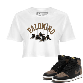 1s Palomino shirt to match jordans Hanging Sneakers sneaker tees Air Jordan 1 Palomino SNRT Sneaker Release Tees White 1 Crop T-Shirt