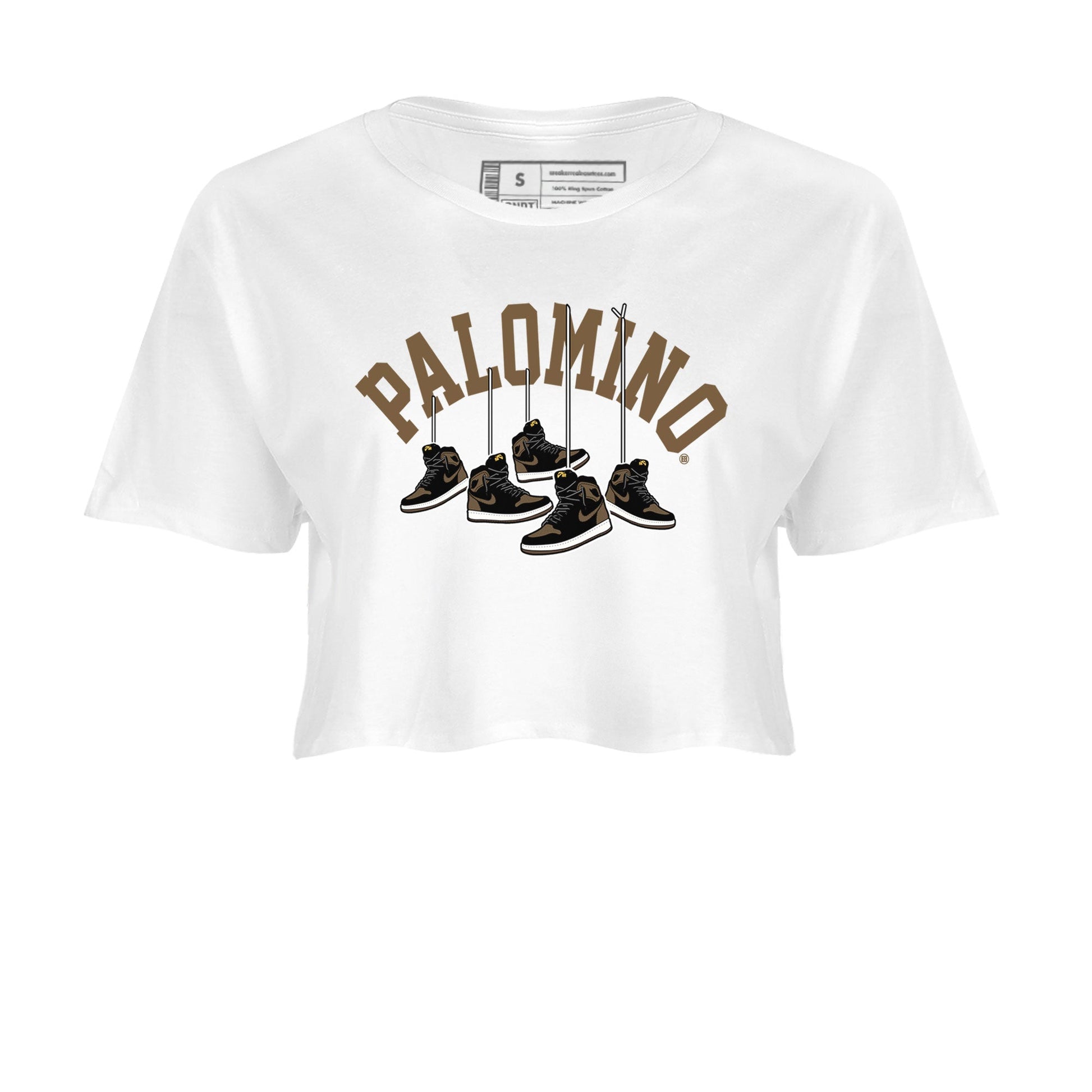 1s Palomino shirt to match jordans Hanging Sneakers sneaker tees Air Jordan 1 Palomino SNRT Sneaker Release Tees White 2 Crop T-Shirt
