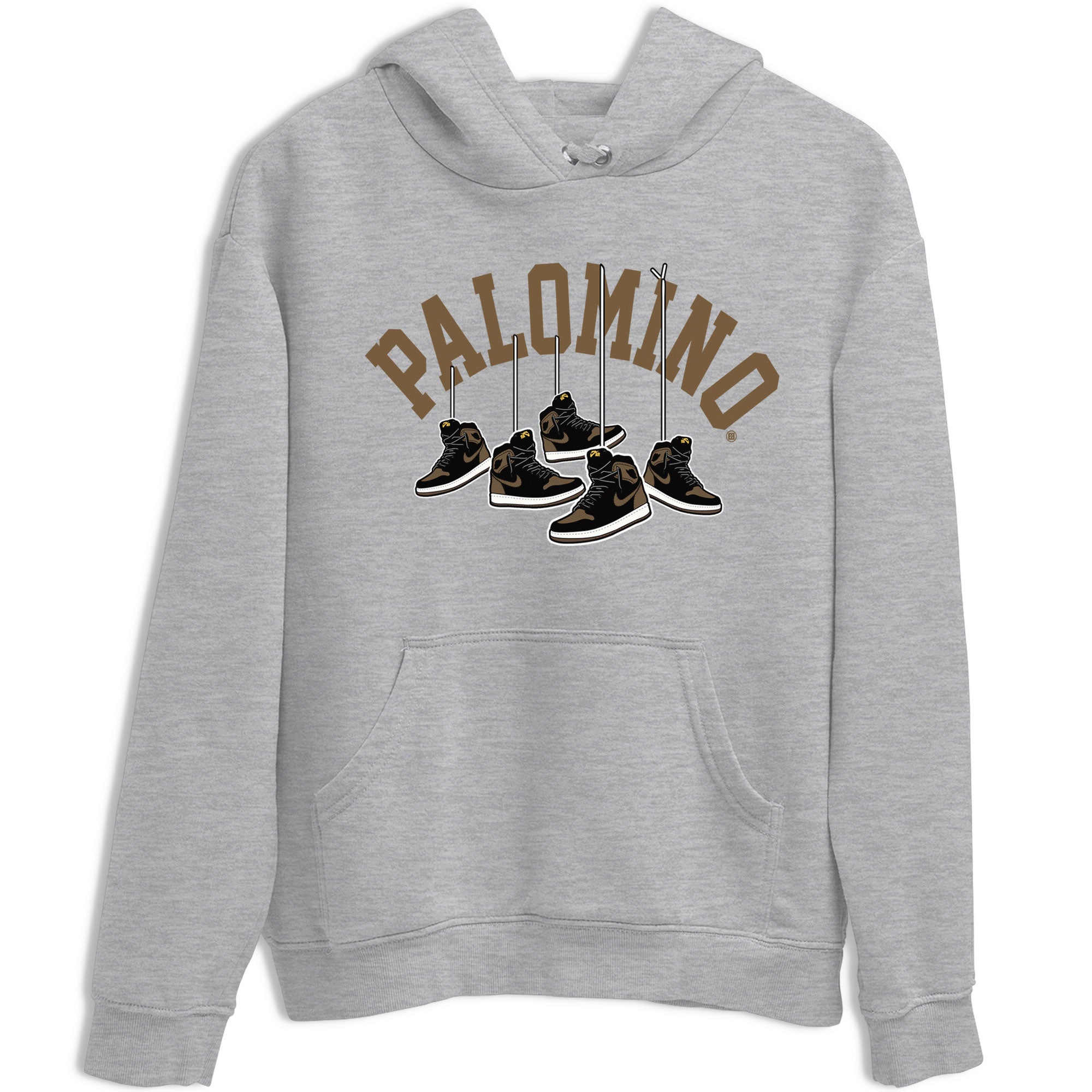 1s Palomino shirt to match jordans Hanging Sneakers sneaker tees Air Jordan 1 Palomino SNRT Sneaker Release Tees Unisex Heather Grey 2 T-Shirt