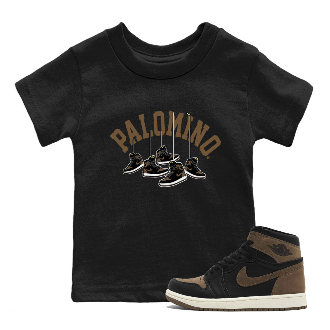 1s Palomino shirt to match jordans Hanging Sneakers sneaker tees Air Jordan 1 Palomino SNRT Sneaker Release Tees Baby Toddler Black 1 T-Shirt