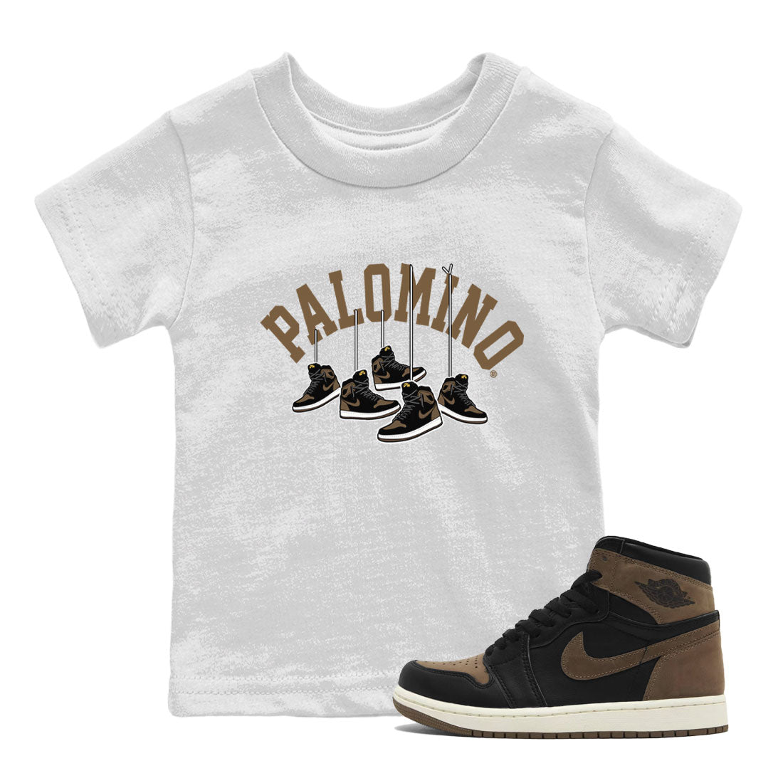 1s Palomino shirt to match jordans Hanging Sneakers sneaker tees Air Jordan 1 Palomino SNRT Sneaker Release Tees Baby Toddler White 1 T-Shirt