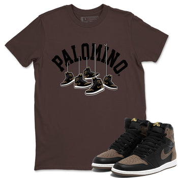 1s Palomino shirt to match jordans Hanging Sneakers sneaker tees Air Jordan 1 Palomino SNRT Sneaker Release Tees Unisex Dark Chocolate 1 T-Shirt