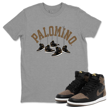 1s Palomino shirt to match jordans Hanging Sneakers sneaker tees Air Jordan 1 Palomino SNRT Sneaker Release Tees Unisex Heather Grey 1 T-Shirt