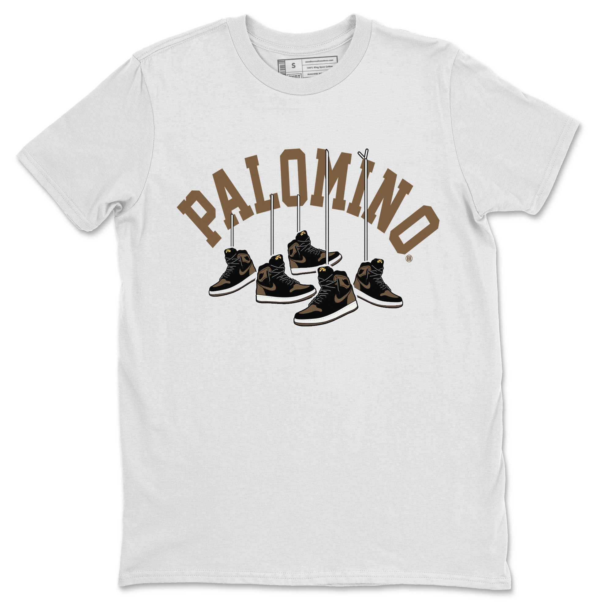 1s Palomino shirt to match jordans Hanging Sneakers sneaker tees Air Jordan 1 Palomino SNRT Sneaker Release Tees Unisex White 2 T-Shirt