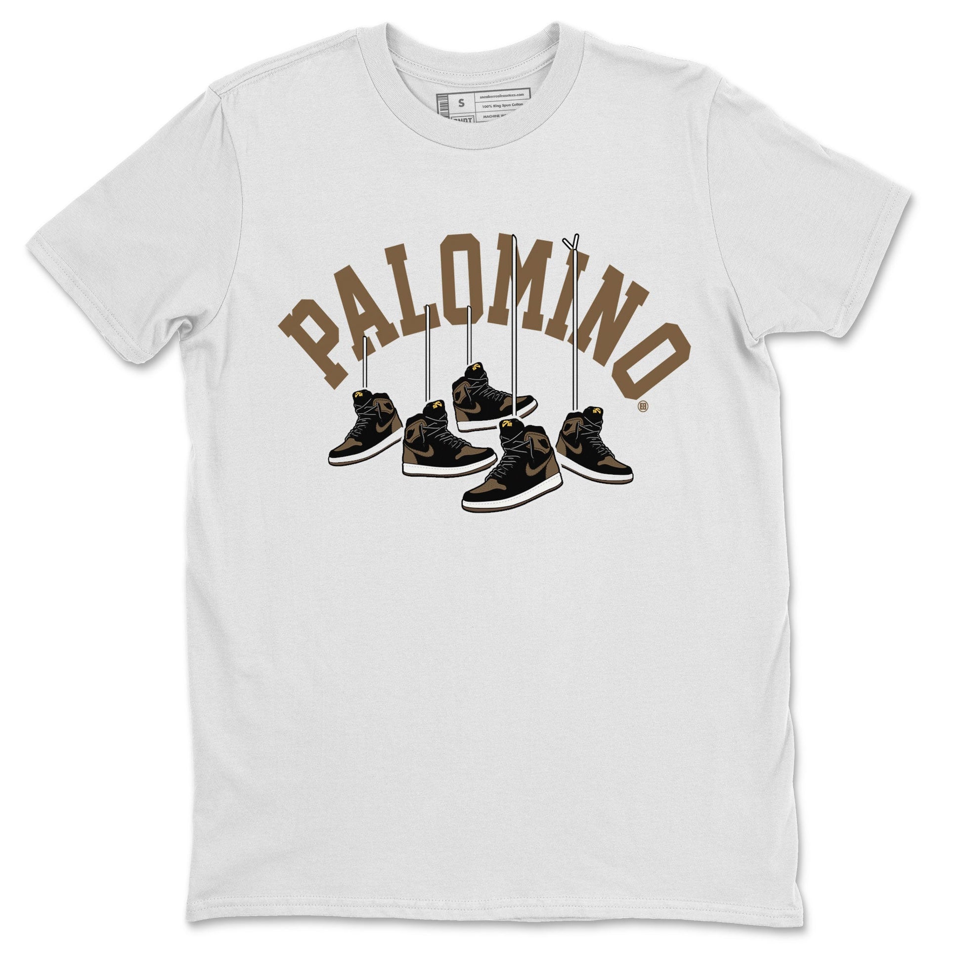 1s Palomino shirt to match jordans Hanging Sneakers sneaker tees Air Jordan 1 Palomino SNRT Sneaker Release Tees Unisex White 2 T-Shirt