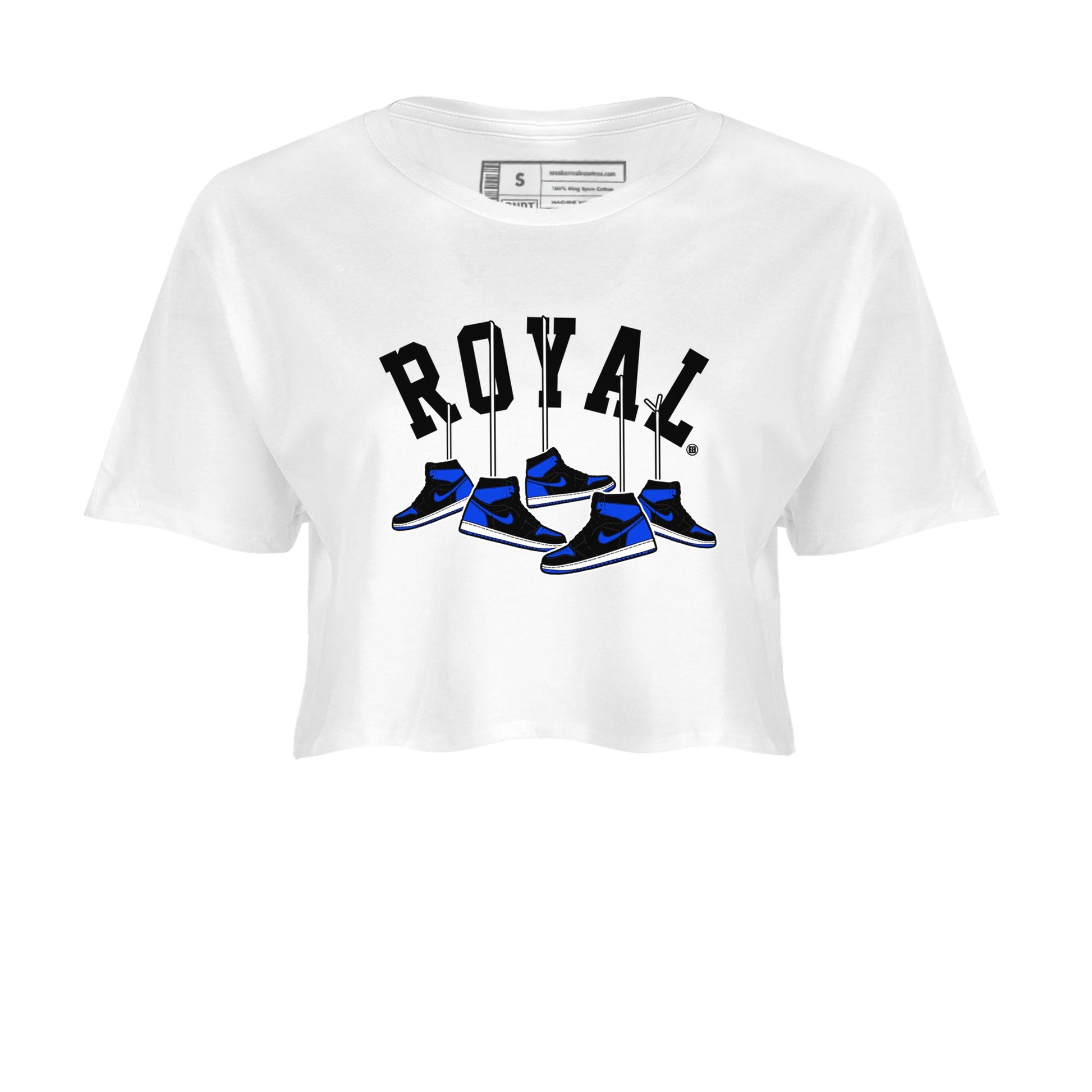 Air Jordan 1 Royal Reimagined shirt to match jordans Hanging Sneakers sneaker tees Air Jordan 1 High OG Royal Reimagined SNRT Sneaker Release Tees White 2 Crop T-Shirt
