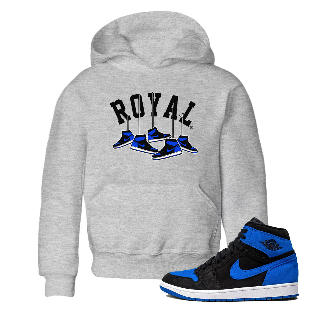 Air Jordan 1 Royal Reimagined shirt to match jordans Hanging Sneakers sneaker tees Air Jordan 1 High OG Royal Reimagined SNRT Sneaker Release Tees Baby Toddler Heather Grey 1 T-Shirt
