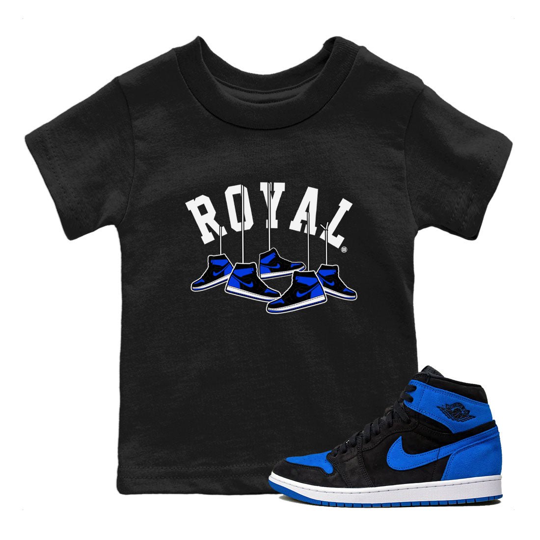 Air Jordan 1 Royal Reimagined shirt to match jordans Hanging Sneakers sneaker tees Air Jordan 1 High OG Royal Reimagined SNRT Sneaker Release Tees Baby Toddler Black 1 T-Shirt