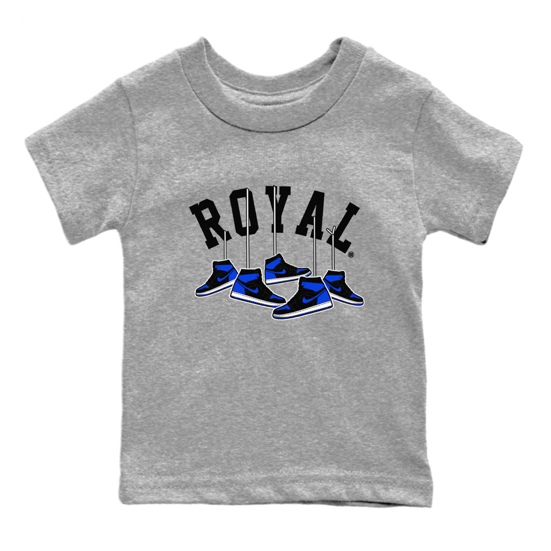 Air Jordan 1 Royal Reimagined shirt to match jordans Hanging Sneakers sneaker tees Air Jordan 1 High OG Royal Reimagined SNRT Sneaker Release Tees Baby Toddler Heather Grey 2 T-Shirt