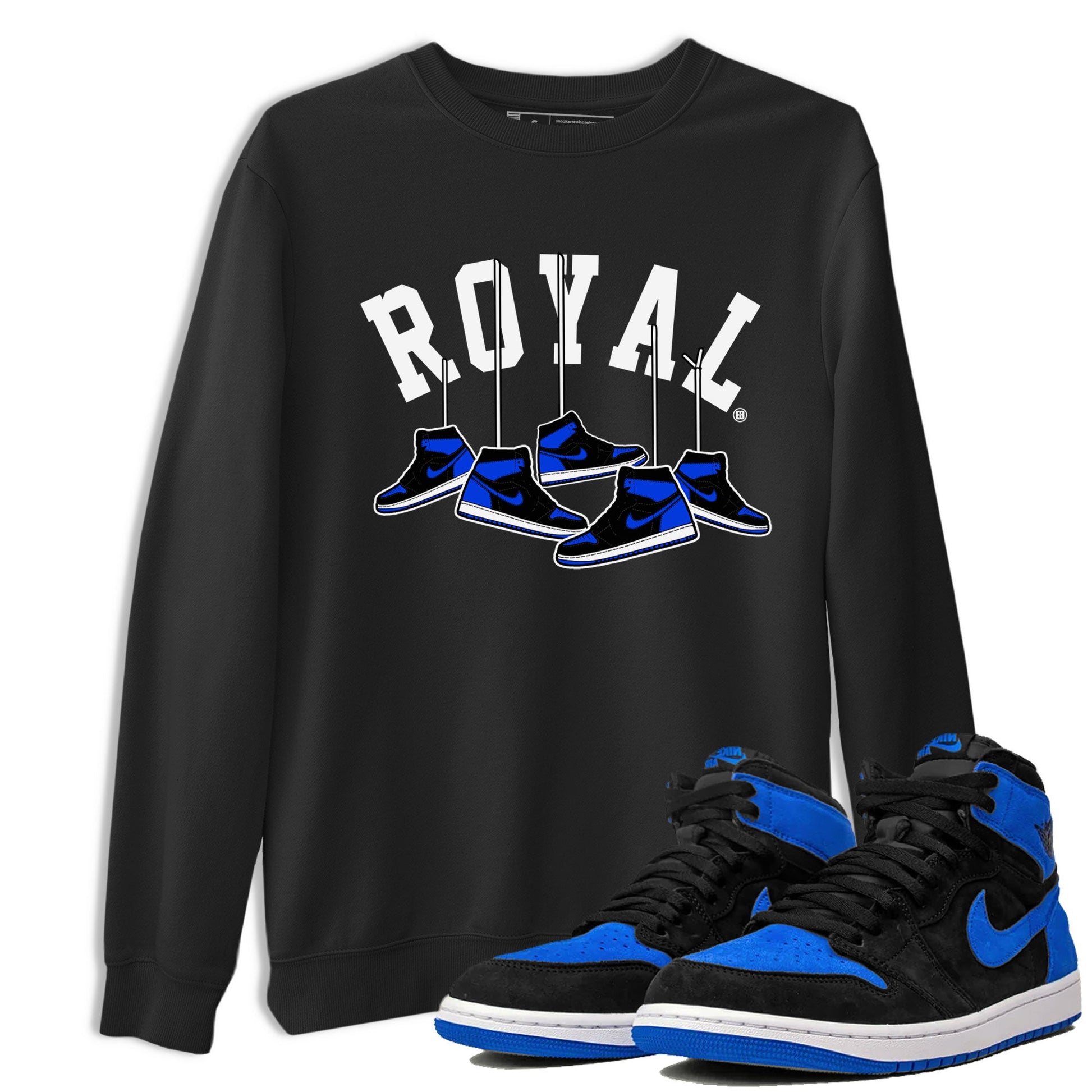 Air Jordan 1 Royal Reimagined shirt to match jordans Hanging Sneakers sneaker tees Air Jordan 1 High OG Royal Reimagined SNRT Sneaker Release Tees Unisex Black 1 T-Shirt