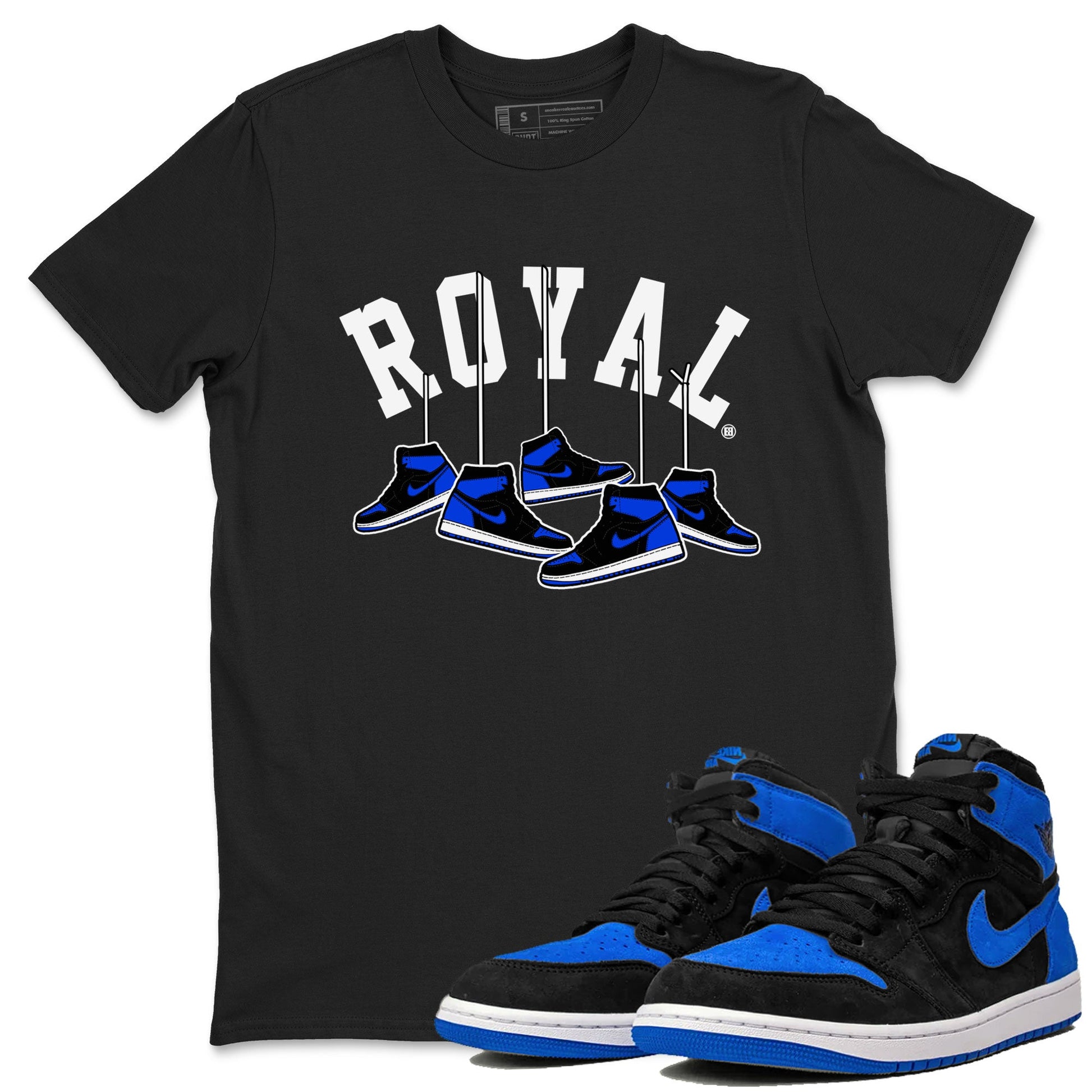 Air Jordan 1 Royal Reimagined shirt to match jordans Hanging Sneakers sneaker tees Air Jordan 1 High OG Royal Reimagined SNRT Sneaker Release Tees Unisex Black 1 T-Shirt