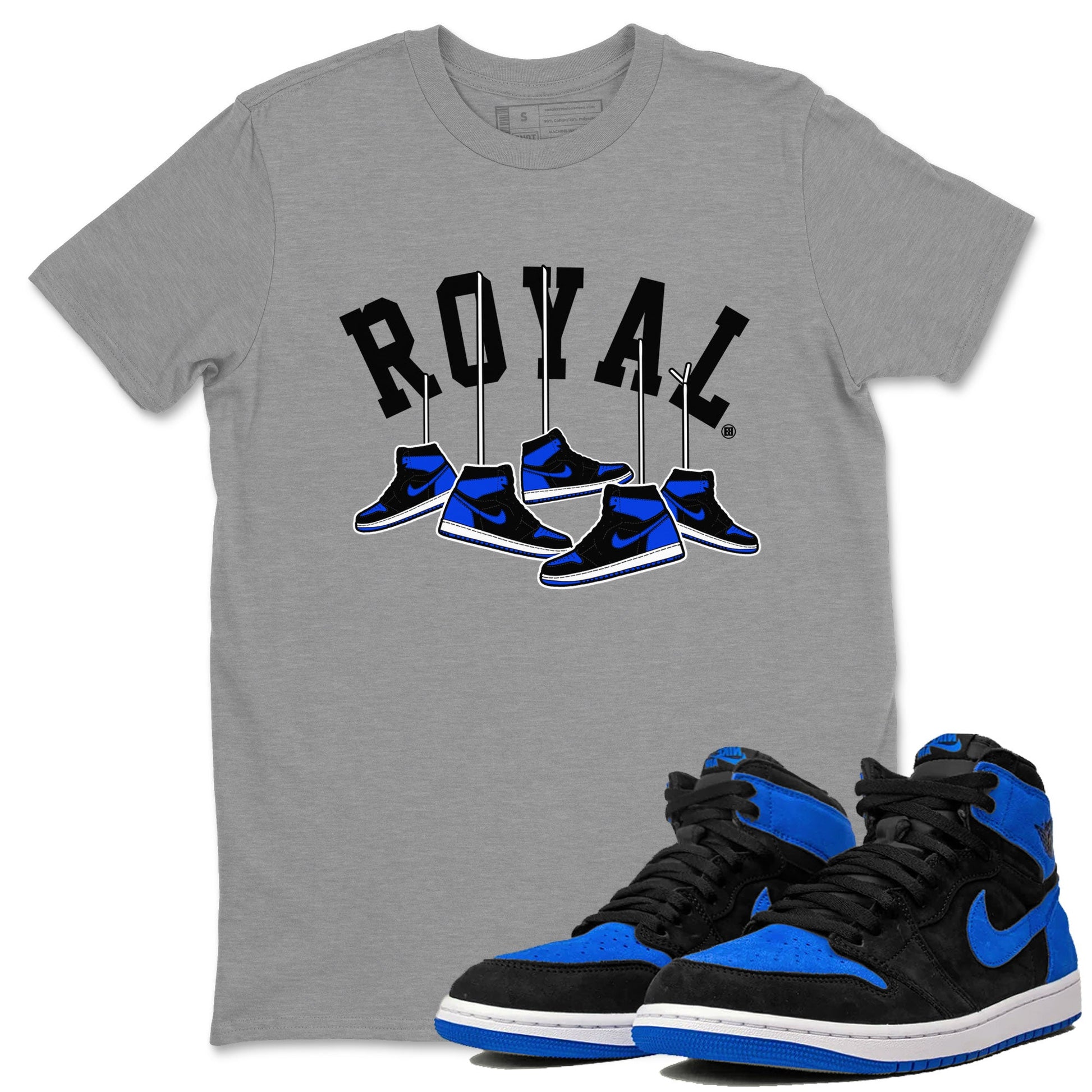 Air Jordan 1 Royal Reimagined shirt to match jordans Hanging Sneakers sneaker tees Air Jordan 1 High OG Royal Reimagined SNRT Sneaker Release Tees Unisex Heather Grey 1 T-Shirt