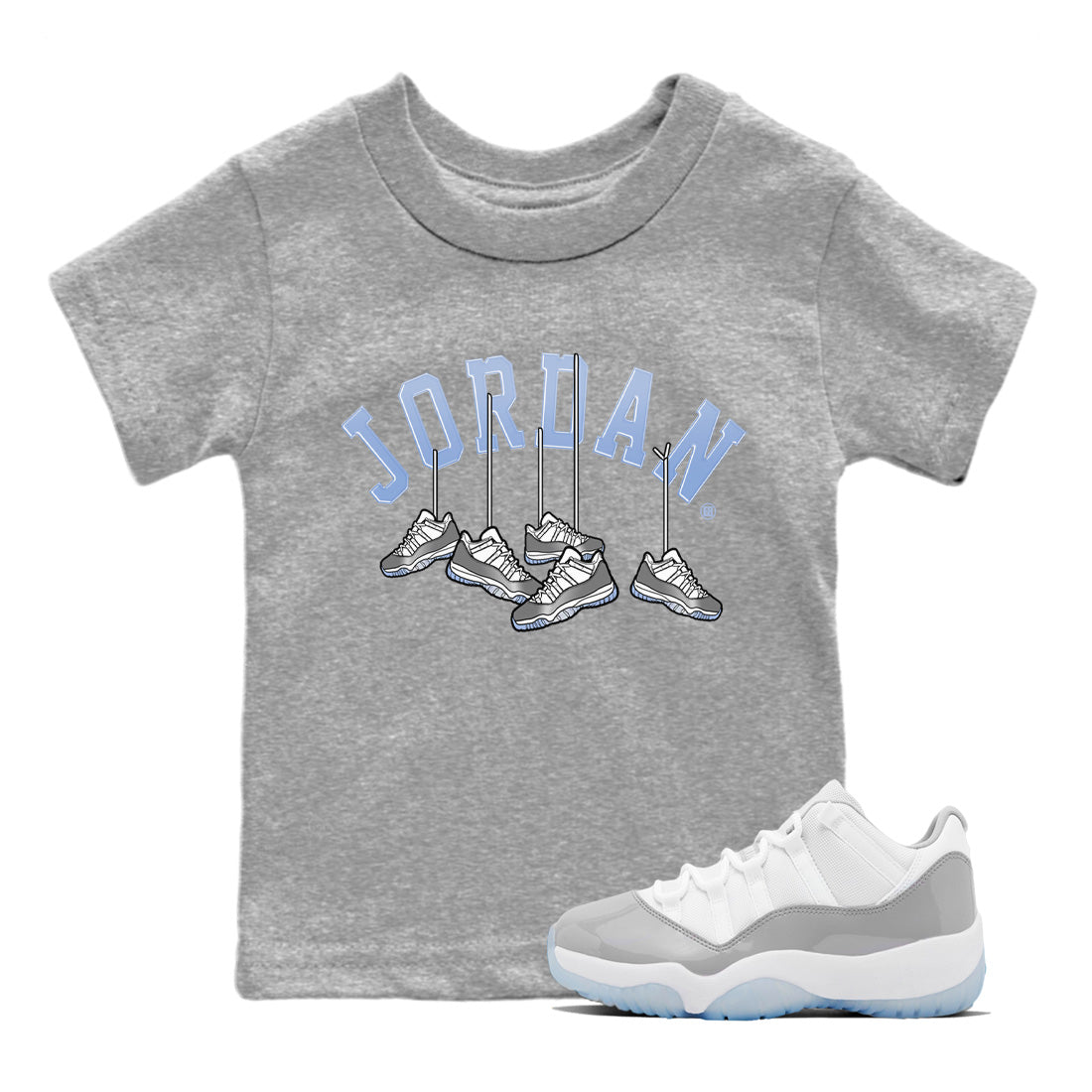 Air Jordan 11 White Cement Sneaker Match Tees Hanging Sneakers Sneaker Tees Air Jordan 11 Cement Grey Sneaker Release Tees Kids Shirts Heather Grey 1