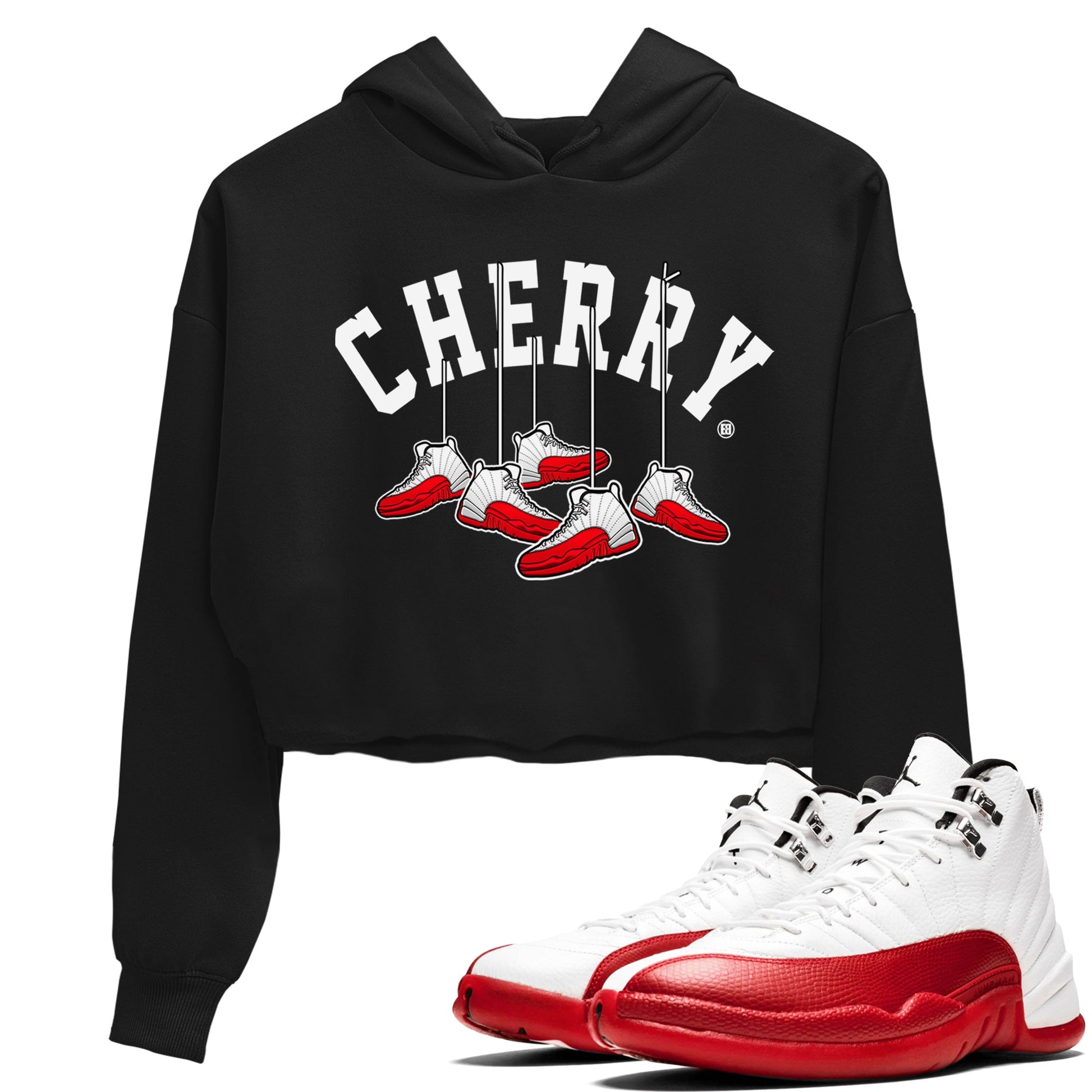 12s Cherry Sneaker Match Tees Cherry Hanging Sneakers Sneaker Tees Air Jordan 12 Cherry Sneaker Release Tees Women's Shirts Black 1
