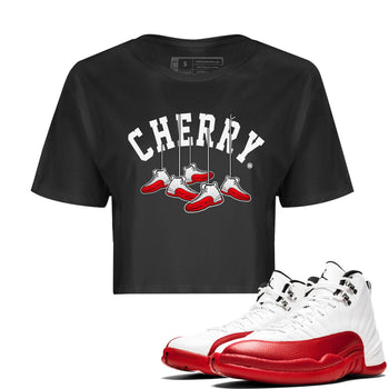 12s Cherry Sneaker Match Tees Cherry Hanging Sneakers Sneaker Tees Air Jordan 12 Cherry Sneaker Release Tees Women's Shirts Black 1