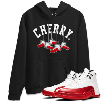 12s Cherry Sneaker Match Tees Cherry Hanging Sneakers Sneaker Tees Air Jordan 12 Cherry Sneaker Release Tees Unisex Shirts Black 1