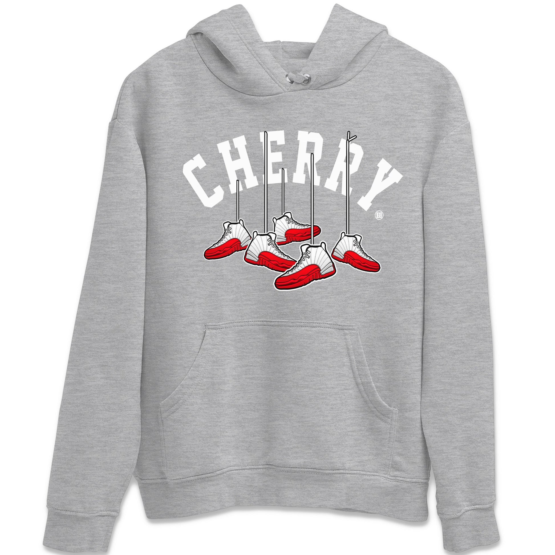 12s Cherry Sneaker Match Tees Cherry Hanging Sneakers Sneaker Tees Air Jordan 12 Cherry Sneaker Release Tees Unisex Shirts Heather Grey 2