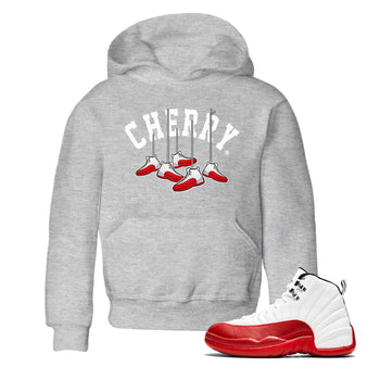 12s Cherry Sneaker Match Tees Cherry Hanging Sneakers Sneaker Tees Air Jordan 12 Cherry Sneaker Release Tees Kids Shirts Heather Grey 1