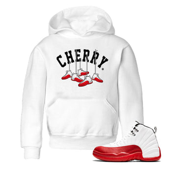 12s Cherry Sneaker Match Tees Cherry Hanging Sneakers Sneaker Tees Air Jordan 12 Cherry Sneaker Release Tees Kids Shirts White 1