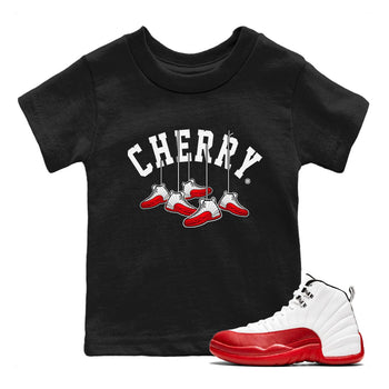 12s Cherry Sneaker Match Tees Cherry Hanging Sneakers Sneaker Tees Air Jordan 12 Cherry Sneaker Release Tees Kids Shirts Black 1