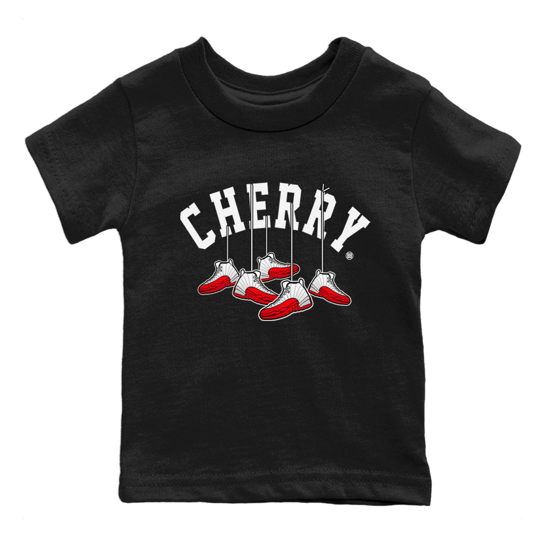 12s Cherry Sneaker Match Tees Cherry Hanging Sneakers Sneaker Tees Air Jordan 12 Cherry Sneaker Release Tees Kids Shirts Black 2