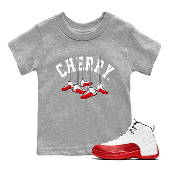 12s Cherry Sneaker Match Tees Cherry Hanging Sneakers Sneaker Tees Air Jordan 12 Cherry Sneaker Release Tees Kids Shirts Heather Grey 1