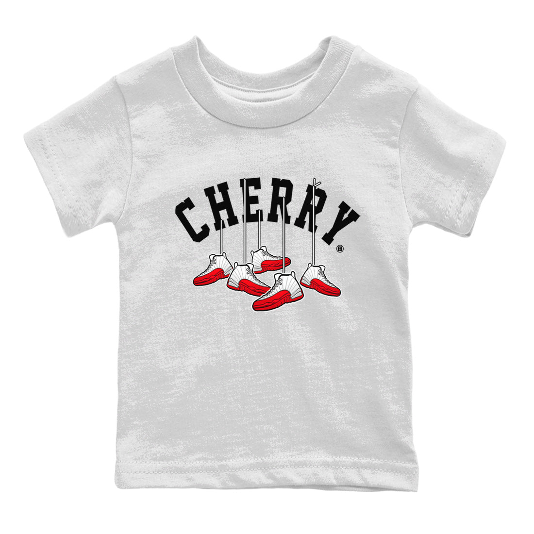 12s Cherry Sneaker Match Tees Cherry Hanging Sneakers Sneaker Tees Air Jordan 12 Cherry Sneaker Release Tees Kids Shirts White 2