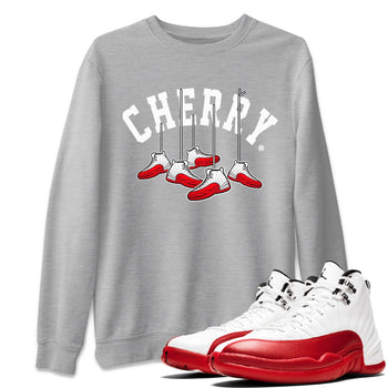 12s Cherry Sneaker Match Tees Cherry Hanging Sneakers Sneaker Tees Air Jordan 12 Cherry Sneaker Release Tees Unisex Shirts Heather Grey 1