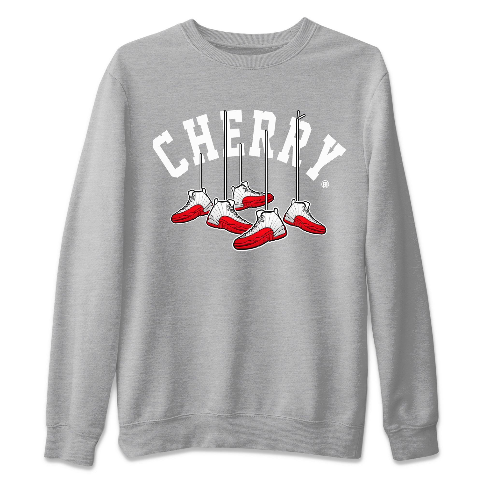 12s Cherry Sneaker Match Tees Cherry Hanging Sneakers Sneaker Tees Air Jordan 12 Cherry Sneaker Release Tees Unisex Shirts Heather Grey 2