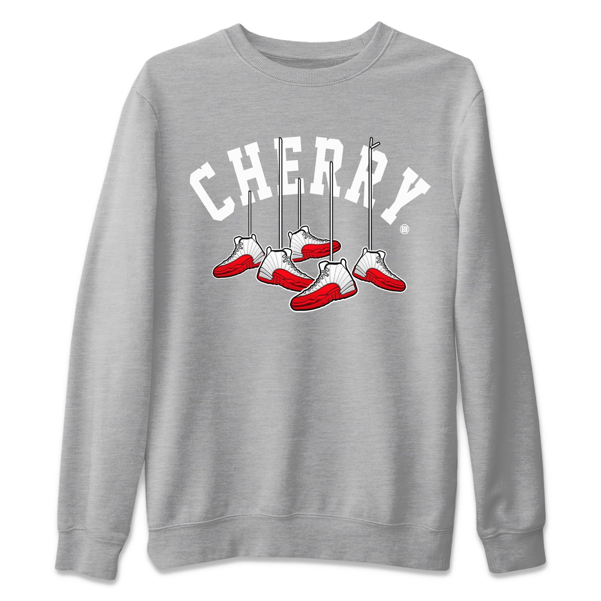 12s Cherry Sneaker Match Tees Cherry Hanging Sneakers Sneaker Tees Air Jordan 12 Cherry Sneaker Release Tees Unisex Shirts Heather Grey 2