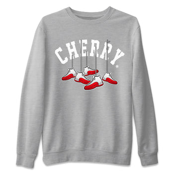 12s Cherry Sneaker Match Tees Cherry Hanging Sneakers Sneaker Tees Air Jordan 12 Cherry Sneaker Release Tees Unisex Shirts Heather Grey 2
