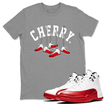 12s Cherry Sneaker Match Tees Cherry Hanging Sneakers Sneaker Tees Air Jordan 12 Cherry Sneaker Release Tees Unisex Shirts Heather Grey 1