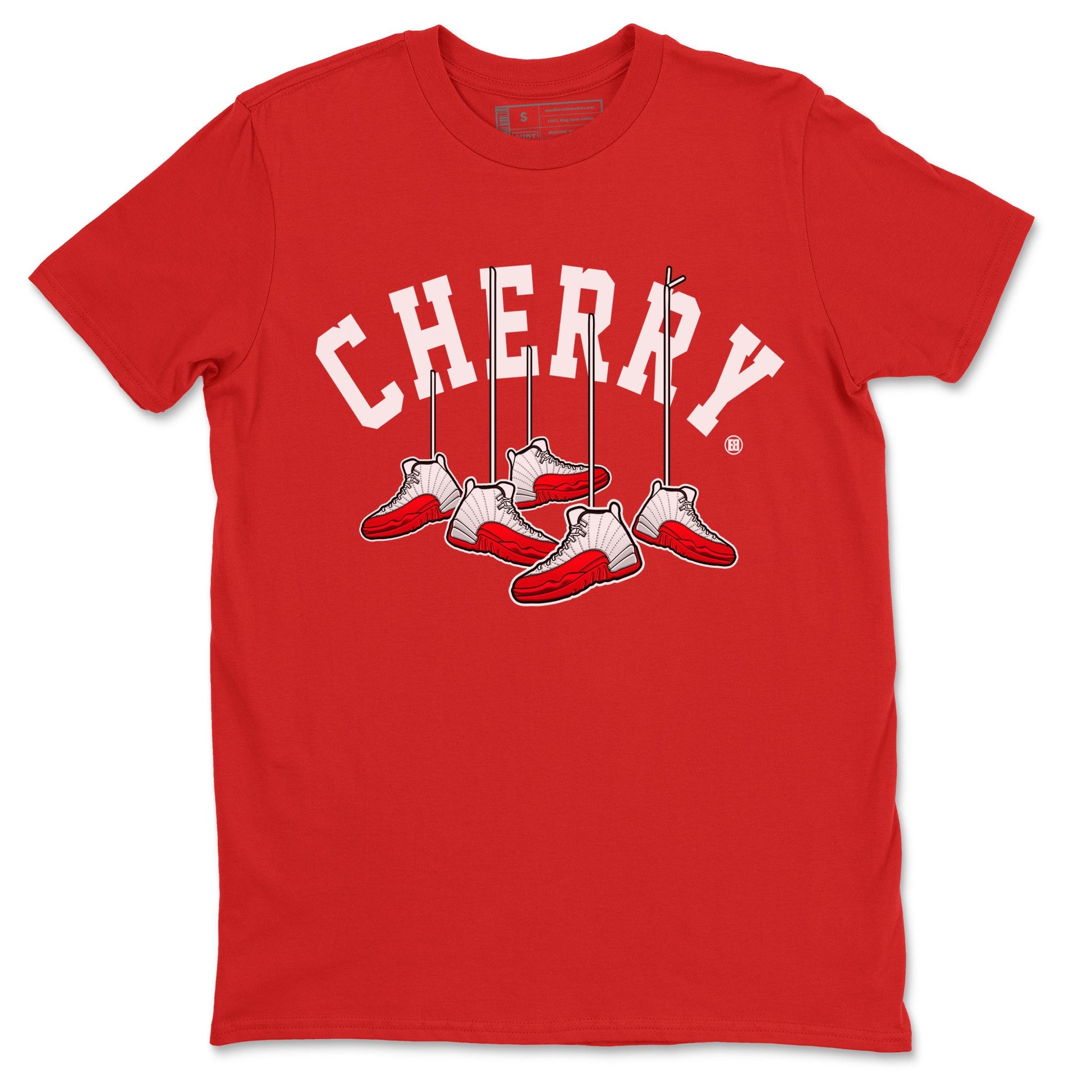 12s Cherry Sneaker Match Tees Cherry Hanging Sneakers Sneaker Tees Air Jordan 12 Cherry Sneaker Release Tees Unisex Shirts Red 2