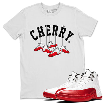 12s Cherry Sneaker Match Tees Cherry Hanging Sneakers Sneaker Tees Air Jordan 12 Cherry Sneaker Release Tees Unisex Shirts White 1