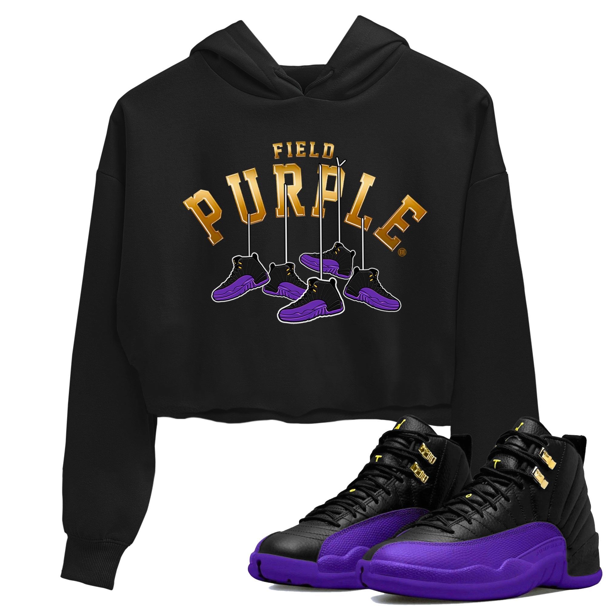12s Field Purple shirt to match jordans Hanging Sneakers sneaker tees Air Jordan 12 Field Purple SNRT Sneaker Release Tees Black 1 Crop T-Shirt