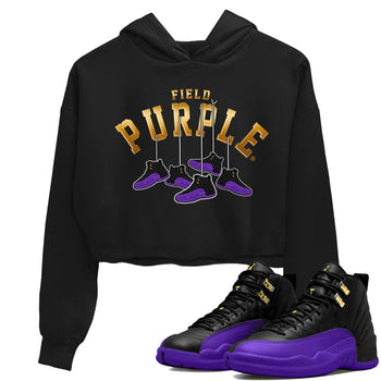 12s Field Purple shirt to match jordans Hanging Sneakers sneaker tees Air Jordan 12 Field Purple SNRT Sneaker Release Tees Black 1 Crop T-Shirt