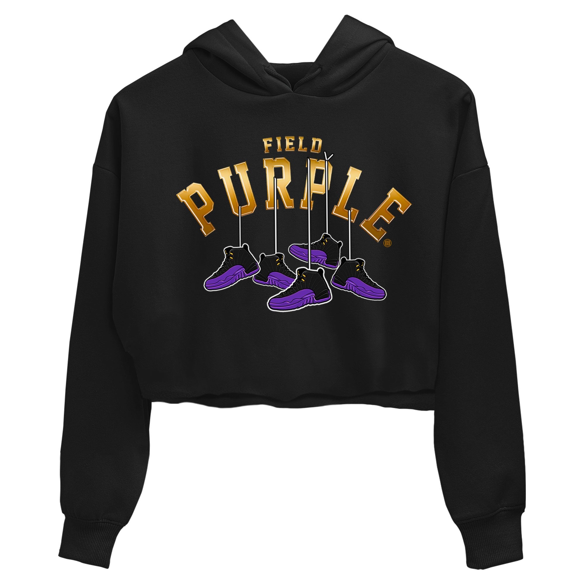 12s Field Purple shirt to match jordans Hanging Sneakers sneaker tees Air Jordan 12 Field Purple SNRT Sneaker Release Tees Black 2 Crop T-Shirt