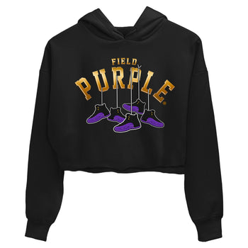 12s Field Purple shirt to match jordans Hanging Sneakers sneaker tees Air Jordan 12 Field Purple SNRT Sneaker Release Tees Black 2 Crop T-Shirt