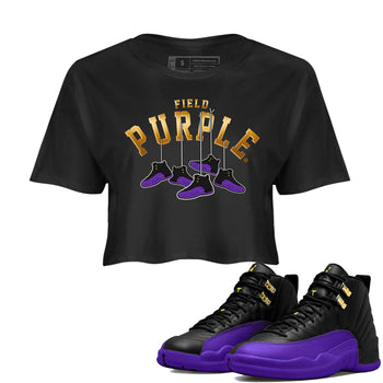 12s Field Purple shirt to match jordans Hanging Sneakers sneaker tees Air Jordan 12 Field Purple SNRT Sneaker Release Tees Black 1 Crop T-Shirt