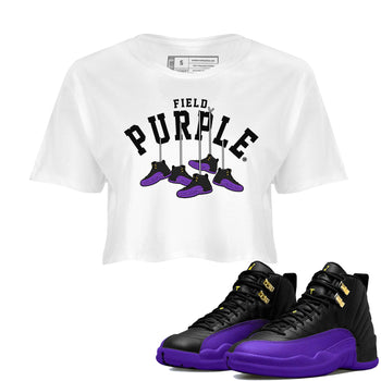 12s Field Purple shirt to match jordans Hanging Sneakers sneaker tees Air Jordan 12 Field Purple SNRT Sneaker Release Tees White 1 Crop T-Shirt