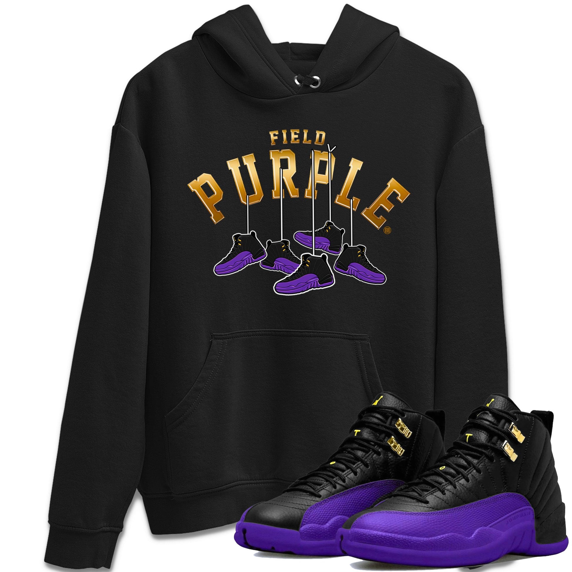 12s Field Purple shirt to match jordans Hanging Sneakers sneaker tees Air Jordan 12 Field Purple SNRT Sneaker Release Tees Unisex Black 2 T-Shirt