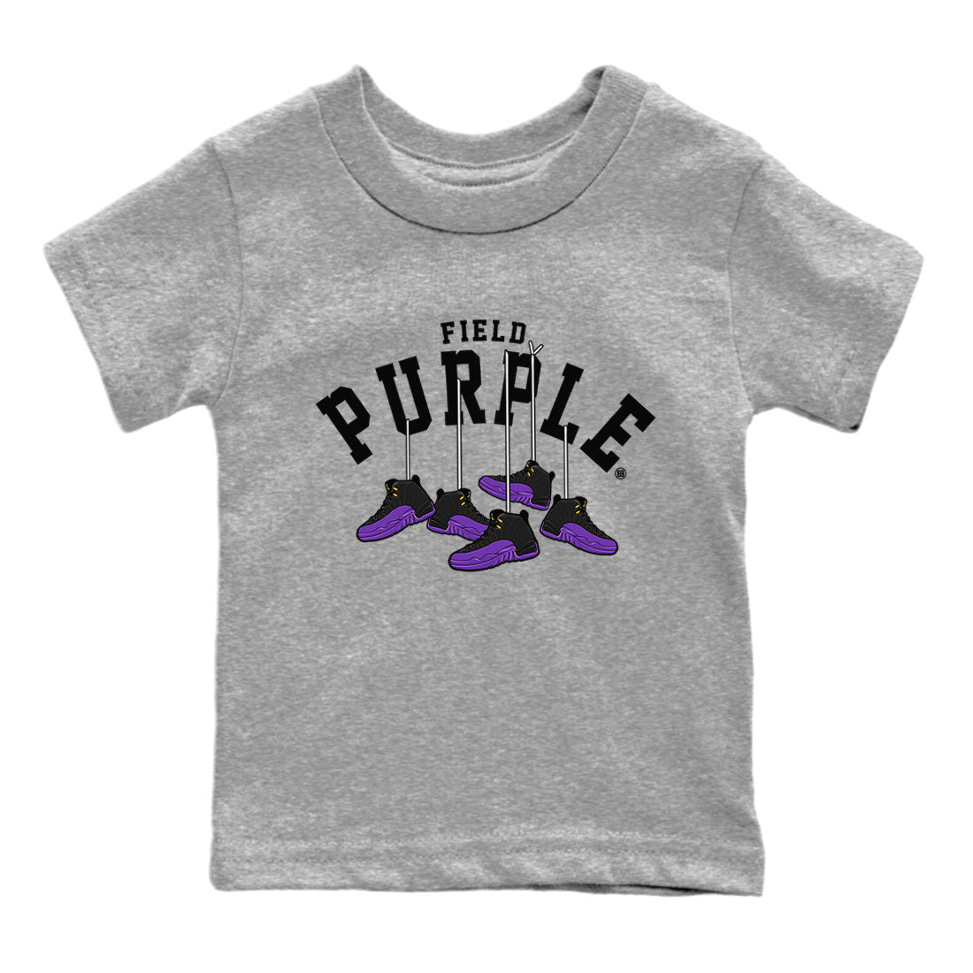 12s Field Purple shirt to match jordans Hanging Sneakers sneaker tees Air Jordan 12 Field Purple SNRT Sneaker Release Tees Baby Toddler Heather Grey 2 T-Shirt